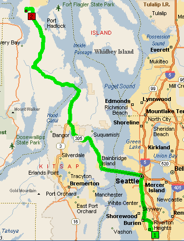 Map from SeaTac to Port Townsend via ferry