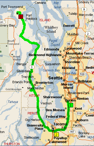 Map from SeaTac to Port Townsend via Tacoma