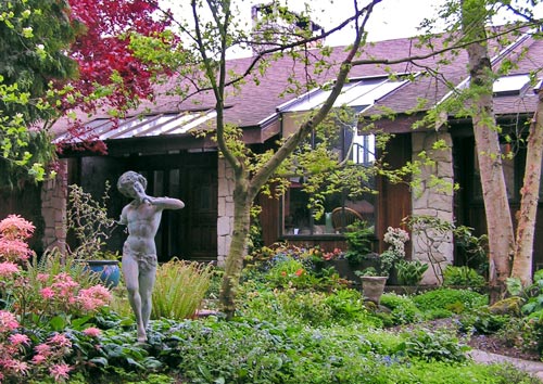 Coming up the drive, through the gardens
