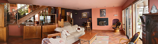 Looking from the lower living room to the heart of Terra Luna