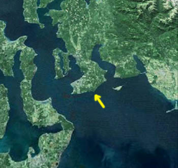 Quimper Peninsula with arrow to McCurdy Point