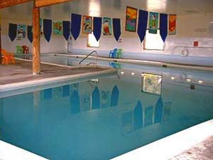 Private swomming pool has adjacent gym