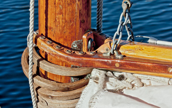 Mainsail rigging for a wooden boat at Port Townsend's annual Wooden Boat Festival
